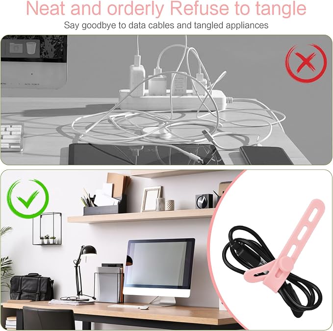 Donruby 24Pcs Silicone Cable Ties, Reusable Cord Organizer Straps, Pink - Image 6