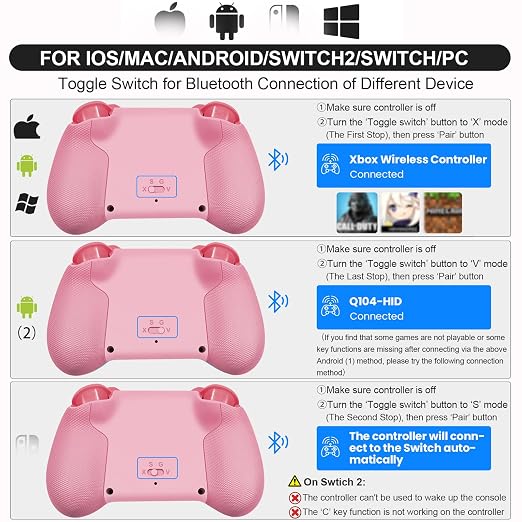 Megadream Phone Controller for PC/Switch 2|Swith/Android/iPad/Tablet/iPhone Controller - RGB light - Hall Effect Trigger/Joystick - Call of Duty, Roblox, Genshin Impact, Direct Play, Pink - Image 2