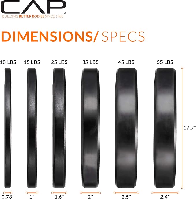 CAP 2-inch Olympic Bumper Plate Weight Set | 100-370 lbs | Multiple Colors | Storage Rack Optional - Image 3