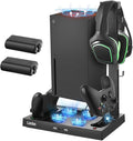 Lictin Cooling Fan Charging Station for Xbox Series X Console & Controller | Upgraded 4 Cooler Fan System Stand, Vertical Dual Charger Station Dock Accessories with 2 x 1400mAh Rechargeable Battery by Lictin