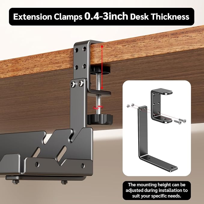 Extended Metal Under Desk Cable Management Tray with Power Outlet - Image 4