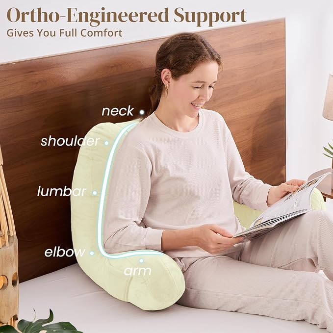 Sasttie Reading Pillow for Bed, Back Pillow for Sitting Up, Cream - Image 4
