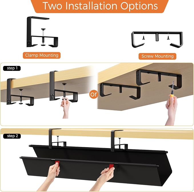 Under Desk Cable Management Tray, 36" Fabric Wire Cord Organizer, Black - Image 7