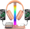 Headphone Stand with Wireless Charger,Gaming Headset stand with RGB Light Mode,For Airpod Max Stand Compatible with Airpod Pro/3/2,For iPhone 17/16/15/14/13/12/11,Gifts for Gamers & Music Lover (Gold) by Unknown