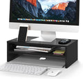 BONTEC Wooden Monitor Stand Riser for Desk, 2-Tier Computer Monitor Stand | 66 lbs Desk Shelf Organizer with Storage, Laptop & Printer Stand with Phone Holder and Cable Management, Black, 16.5 Inch by BONTEC
