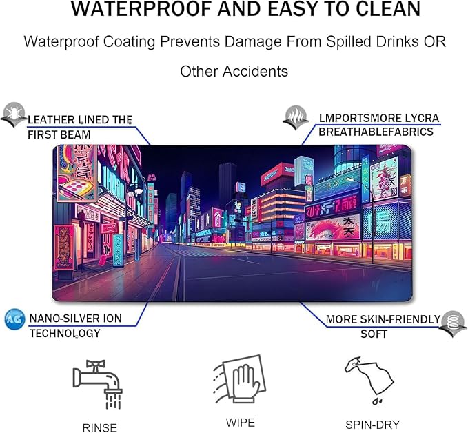 Japanese City Big Desk Mat Large Office Desk Pad | Home Office Gaming Work 35.4x15.7 inch Big Computer Mousepad Waterproof Non-Slip Rubber Mice Pads Stitched Edges - Image 5