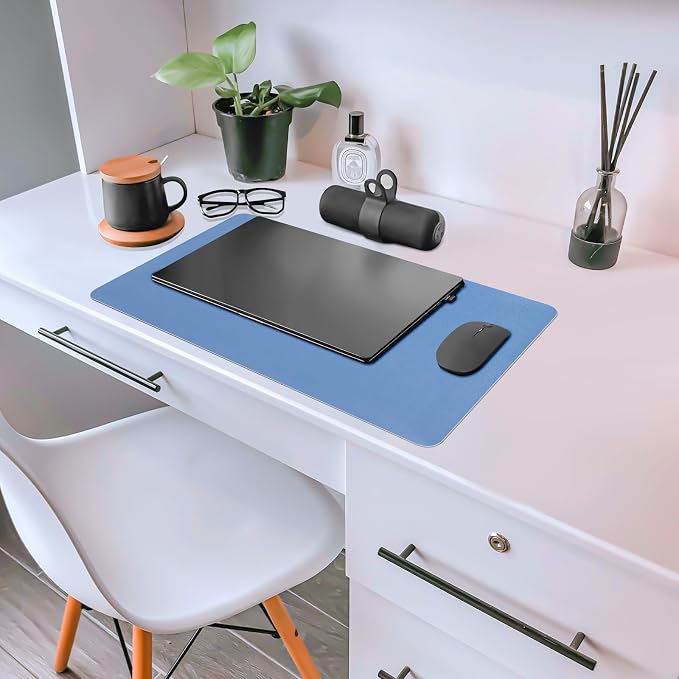 Leather Desk Pad Mat, Blue Desk Mat, 23.6" x 13.7" | Non-slip and Waterproof Computer Mat, Desk Protector for Office/Home, Desk Accessories - Image 5