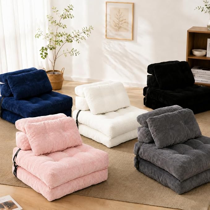 King Oasis Folding Sofa Bed, Corduroy Chair Bed with Pillows | 3-in-1 Fold Out Floor Sofa Couch with Headrest and Lumbar Pillows，for Living Room, Bedroom, Apartment, Dorm, Navy Blue - Image 7