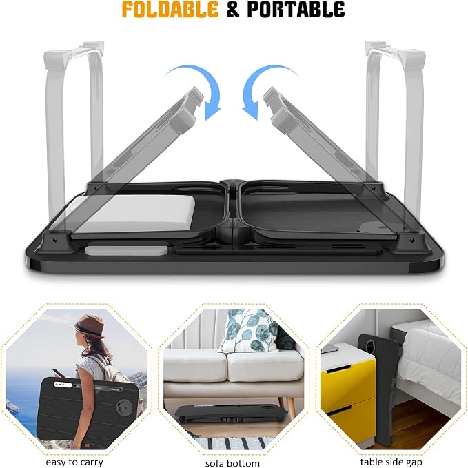 Fayquaze Laptop Bed Desk, Portable Foldable Laptop Bed Table with USB Charge Port Storage Drawer and Cup Holder, Lap Desk Notebook Stand Tray Table Serving Tray for Eating, Reading and Working - Image 5