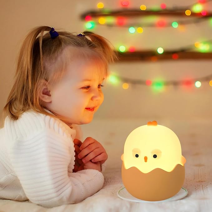Easter Chick Egg Night Light - Dimmable 7-Color LED Nursery Lamp for Babies, Soft Silicone Touch Eggshell Decor for Easter Basket, Bedroom & Kids Room, Easter Gifts & Birthday Presents - Image 6