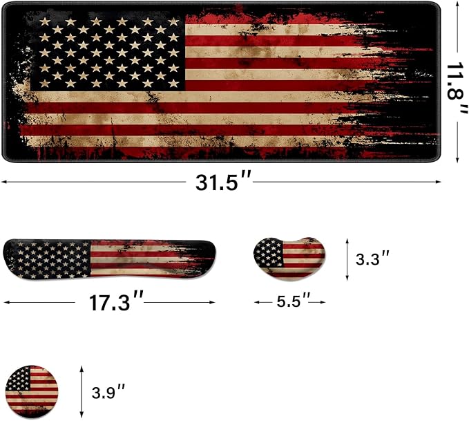 Desk Pad and Keyboard Wrist Rest, Large Mouse Pad + Keyboard Pad+Mouse Wrist Support, Non-Slip Desk Mat Protector for Office, Home 31.5×11.8 Inches National Flag - Image 2