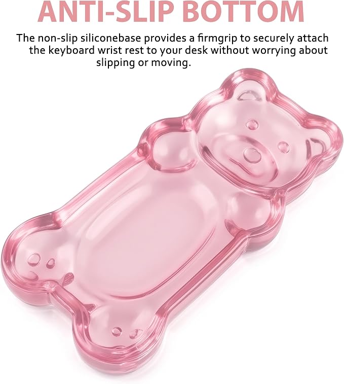 Gel Wrist Rest for Keyboard and Mouse Transparent Pink Bear Elbow Pad Cushion Ergonomic Cute Clear Cool Mouse Wrist Pad Silicone Non-Slip Support for Computer Gaming Home Office Women Hand Pillow - Image 6