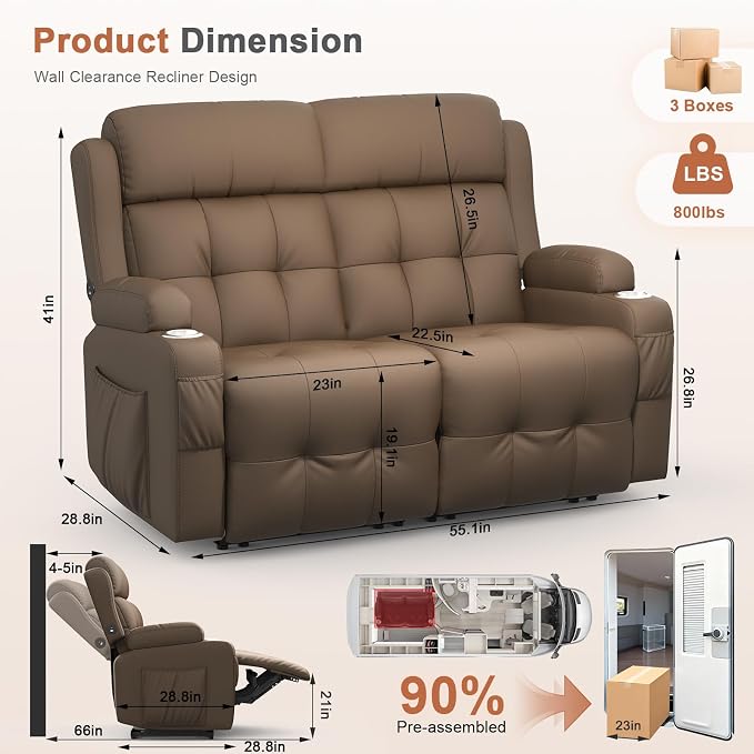 RV Loveseat Recliner Sofa, Home Theater Seating with Console & Massage - Image 2