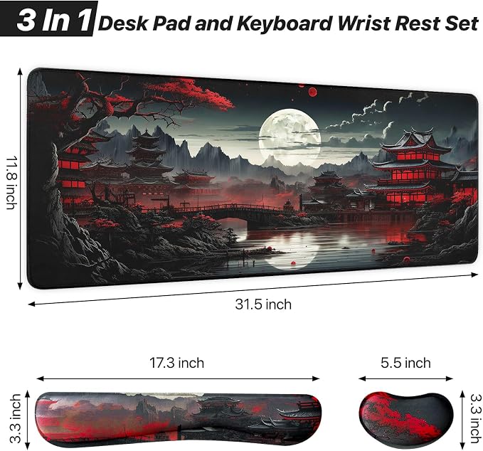 FreeNook 3-in-1 Large Gaming Mouse Pad, Anime Mouse Pad & Keyboard Wrist Rest Support, Japanese Desk Mat Set for Home Office Study Game, 31.5 X 11.8 Inch - Image 2