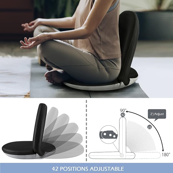 Nnewvante Floor Seat, 42 Position Adjustable Back Support,Black | Breathable Washable Cover Floor Chair Keeps You comfort for Meditation, Gaming, Reading, Classroom, Relaxing - Image 5