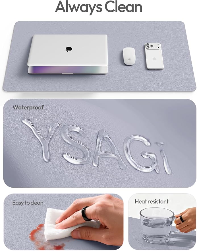 YSAGi Leather Desk Pad Protector, Office Desk Mat, Large Mouse Pad, Non-Slip PU Leather Desk Blotter, Laptop Desk Pad, Waterproof Desk Writing Pad for Office and Home (Soft Lavender,47" x 17") - Image 8