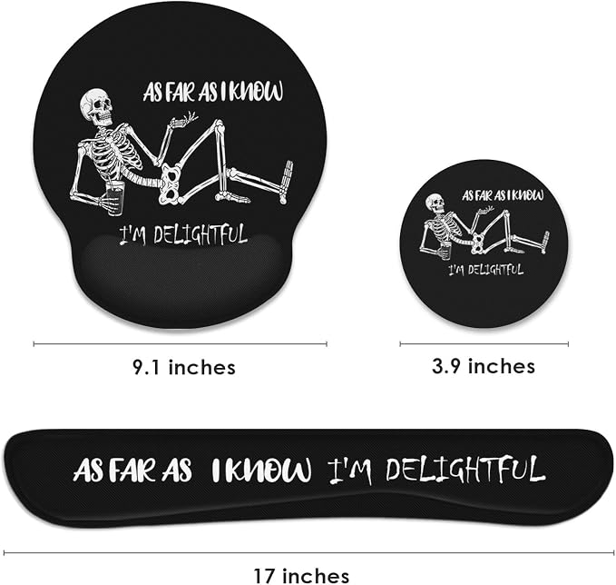 Britimes Ergonomic Mouse Pad Set with Wrist Rest, Black Skull Skeleton - Image 2