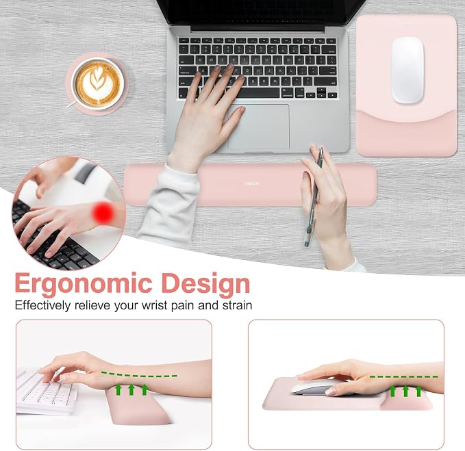 MOSISO Ergonomic Keyboard & Mouse Pad Wrist Rest Set, Baby Pink - Image 3