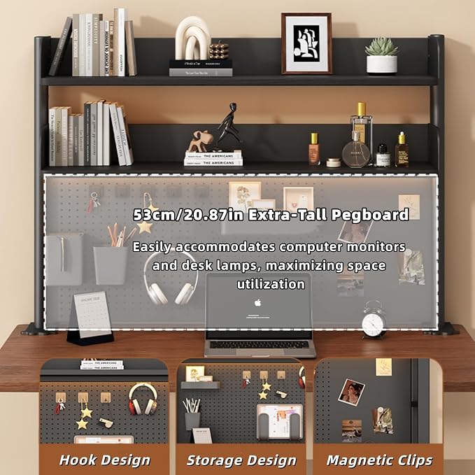 Clamp on Desk Pegboard, 39.4" W x 37.4" H Desk Extender Pegboard Bookshelf Computer Desk Accessories with Shelf for Tool Organizer Office, Privacy Panel for Gaming Desk, Black - Image 4
