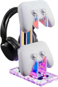 NiHome Controller Holder & Headphone Stand, LED Acrylic 2-Tier Gaming Desk | USB-Powered 7 Colors 3 Modes, Anti-Slip Headset Cable Management, Gamer Gift For PS5 Xbox by NiHome
