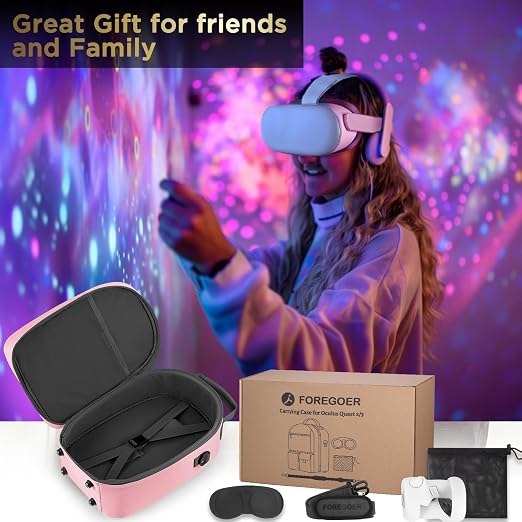 FOREGOER Carrying Case for Meta Quest 3/Oculus Quest 2, Hard Travel Storage Case Compatible with Meta Oculus Quest 2 Headset, Quest Pro and Accessories, VR All-in-One Gaming Headset (Pink) - Image 6