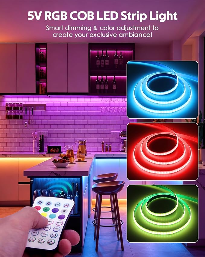 5V USB COB RGB LED Light Strip With Remote 576LED/M 4.92FT Rope Lights 1.5M - Image 4