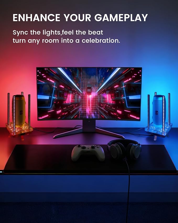 Music Sync RGB Ambient Light, App Controlled & Sound Reactive Audio Visual Lighting for Gaming Desk, Party & Desk Setup (Grey) - Image 5