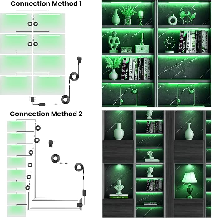 Black RGB LED Shelf Lights, Smart Bookshelf Lights Compatible with Alexa WiFi Dimmable for Display Case, Bookcase, Bar, Cabinet and Under Shelf with App, Remote, Memory Function (8Pcs 12.5In) - Image 5