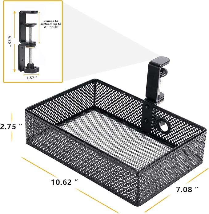 Under Desk Drawer, Clamp on Desk Organizer Hanging Desk Storage Under Table - Image 6