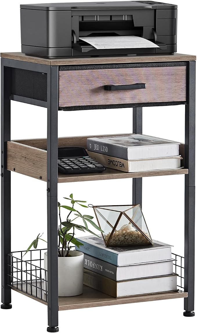Lerliuo Printer Stand with Storage, 3-Tier Printer Table, Grey by Lerliuo