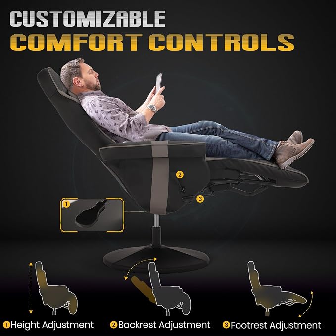 Massage Gaming Recliner Chair with Cup Holder & Side Pockets – Ergonomic PU Leather Video Gaming Chair with Footrest, Manual Recline, Headrest & Lumbar Support for Office or Game Room (Grey) - Image 5