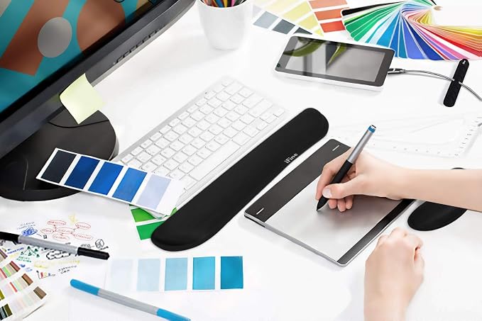 iFine Upgrade Enlarged Smooth Fabric Memory Foam Keyboard Mouse Wrist Rest Pad Cushion Support for Computer Laptop Mac Office or Home for Pain Stress-Free Typing - Black with Free 3 Cable Organizers - Image 6