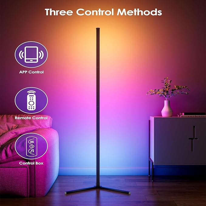 LED Floor Lamp, RGB Corner Floor Lamp with APP Remote Control,Black Standing Lamp with 16 Million Colors Changing Ambience Light with Music Sync,DIY Mode for Living Room, Bedroom (1) - Image 5