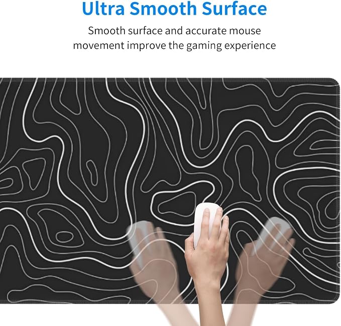 Extended Gaming Mouse Pad, Large Gaming Mouse Waterproof with Stitched Edges, Non-Slip Desktop Pad for Home and Office, Level Up Your 31.5x11.8 Inch… (Black Topographic) - Image 4