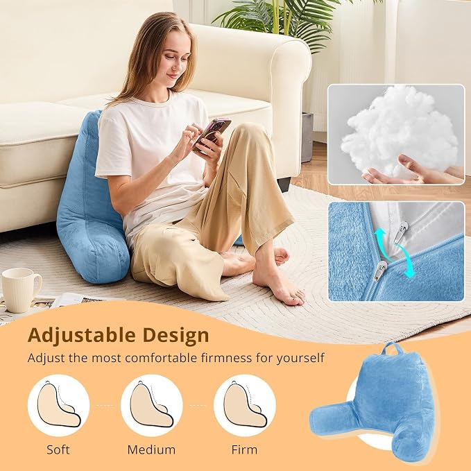 Sasttie Reading Pillow for Bed, Back Pillow for Sitting Up, Blue - Image 3