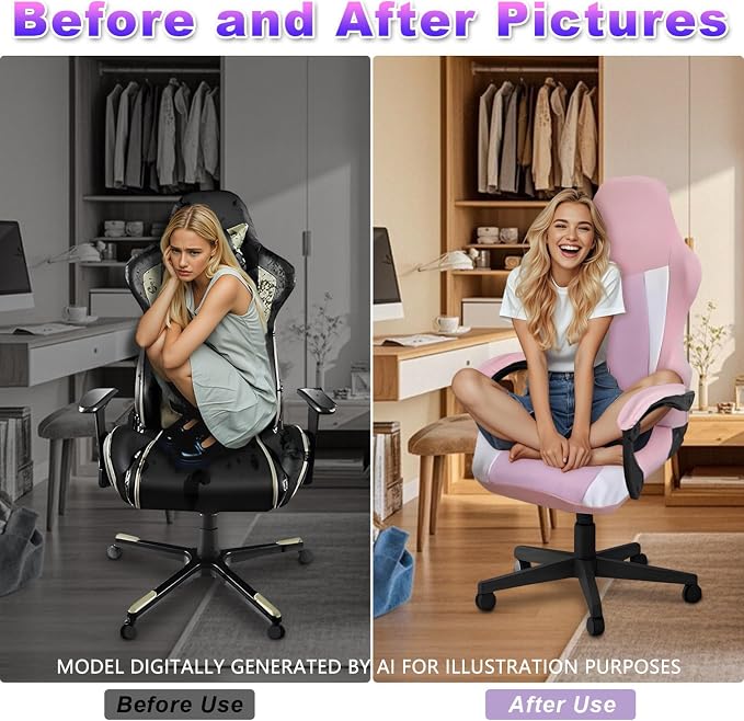 Gaming Chair Covers Only,Stretchable Fit Thick Breathable Mesh | Cat Scratch Proof,Scratch Resistant,Soft,Gaming Chair Seat Cover with 2Pcs Armrest Slipcovers(Pink-white,Style 1) - Image 5