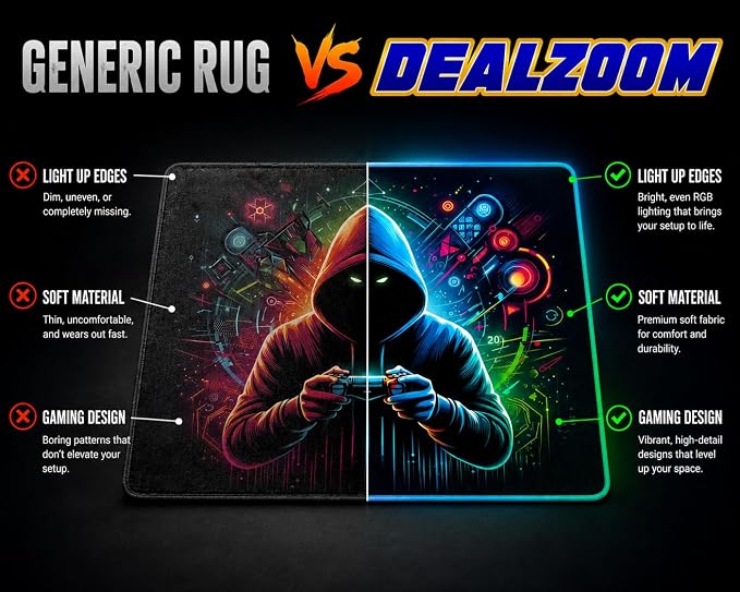 Gaming Rug RGB LED Light (3x5 Gamer) - Bedroom Gamer Rug Floor Mat Gaming Decor - Kids Room Rug Anti Slip Mat for Chair – Play Game Room Décor for Teen, Boys, Kids - Image 3