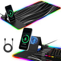 RGB Mouse Pad with Foldable Phone Stand Wireless Charger, 31.5"x11.8" XL Gaming Mousepad Large Desk Mat, Desk Pad with 11 Colors 5 Modes, Waterproof by miroddi