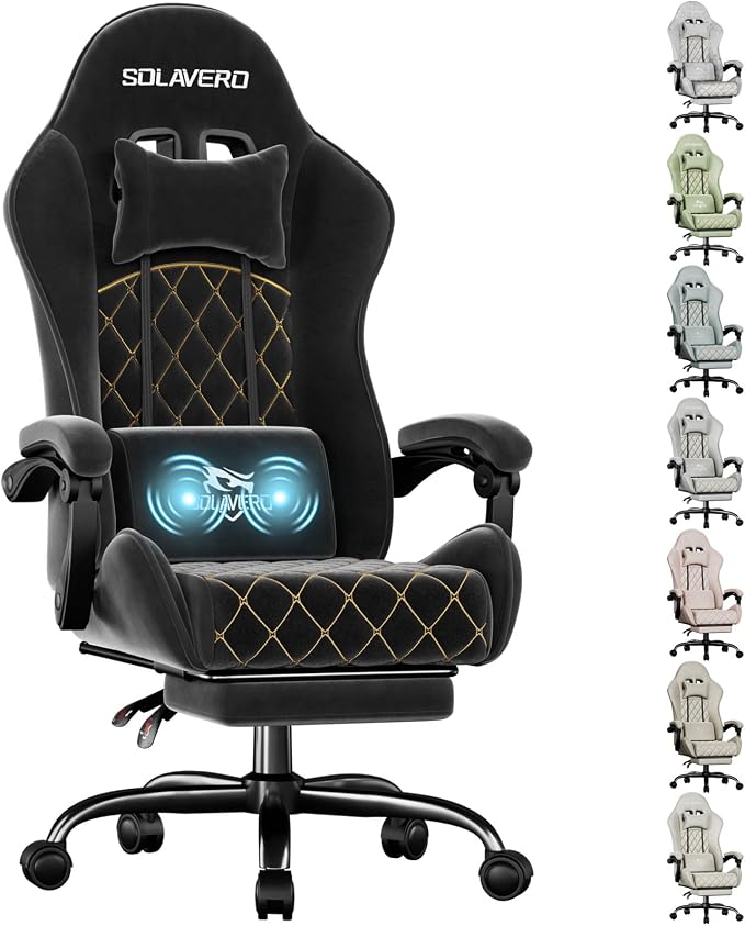 HLDIRECT Massage Recliner Gaming Chair with Footrest for Adults, Black | 300lbs Capacity, Ergonomic Office Computer Chair, Lumbar Support, Breathable Fabric, Headrest, 360° Swivel, Metal Frame by HLDIRECT