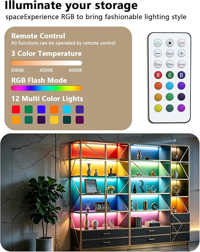 Motion Sensor Under Cabinet Lighting, RGB Light Bar with Remote,4Pack - Image 3