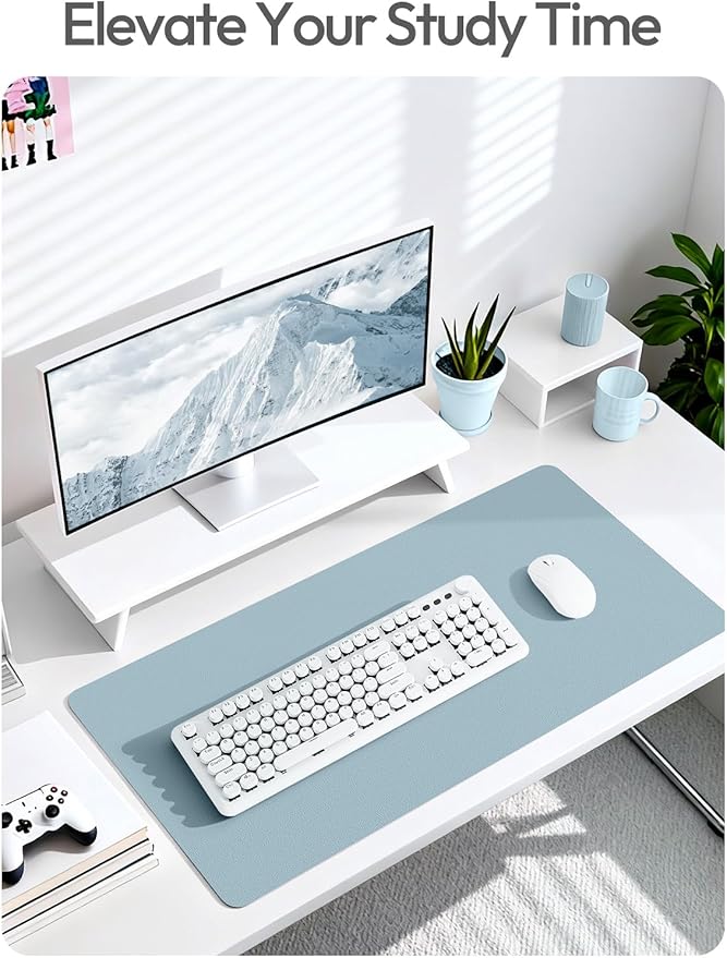 YSAGi Leather Desk Protector, Office Mat, Large Mouse Mat, Non-Slip PU Leather Blotter, Laptop Desk Mat, Waterproof Writing Pad for Office and Home(Ice Blue, 63" x 17.2") - Image 6