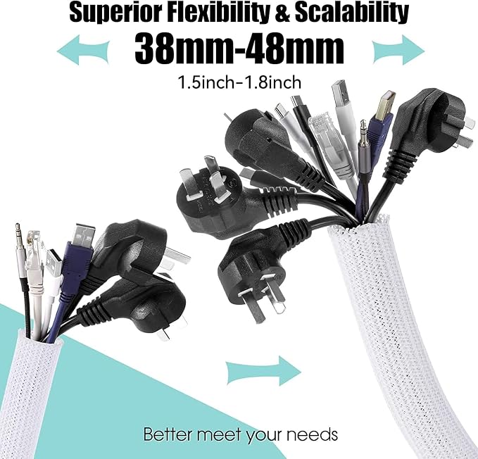 AGPTEK Cable Management Sleeve, 2 Pack 5ft - 1.8 inch Cord Hider, White - Image 2