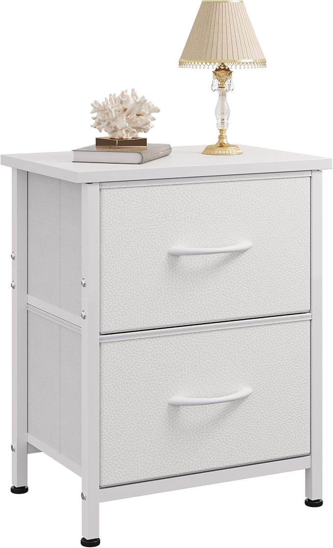 WLIVE White Night Stand, Small Dresser with 2 Drawers & Wooden Top, White by WLIVE