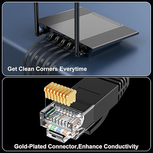 CableGeeker Cat 6 Flat Ethernet Cable 60ft, 10Gbps, Black - Image 5