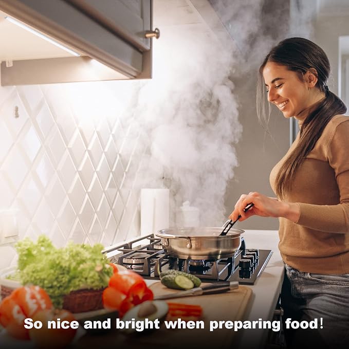 JUSJUBR Under Cabinet Lights Plug-in, 4 Pack x 12inch LED Under Cabinet Lighting, Dimmable Plug-in Light Bar for Desk, Under Kitchen Counter LED Lights with Memory Function, Cold White 6500K - Image 2