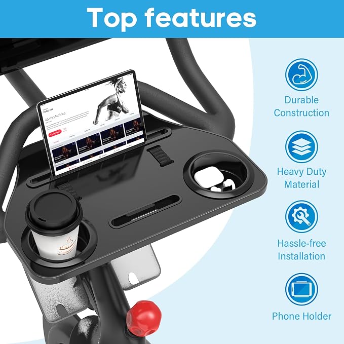 Desk Attachment for Peloton Bike+（Not Bike）, Tray Holder for Phone, Cup, Tablet, Ergonomic Platform Tray（Black） - Image 2