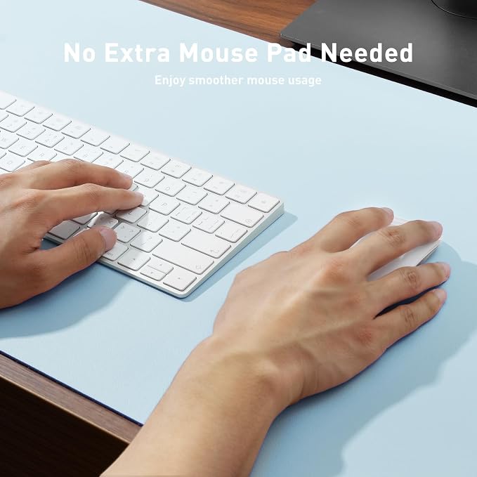 Aothia Leather Desk Pad Protector, Mouse Pad, Office Desk Mat, Non-Slip PU Leather Desk Blotter, Laptop Desk Pad, Waterproof Desk Writing Pad for Office and Home (23.6" x 13.7", Baby Blue) - Image 4