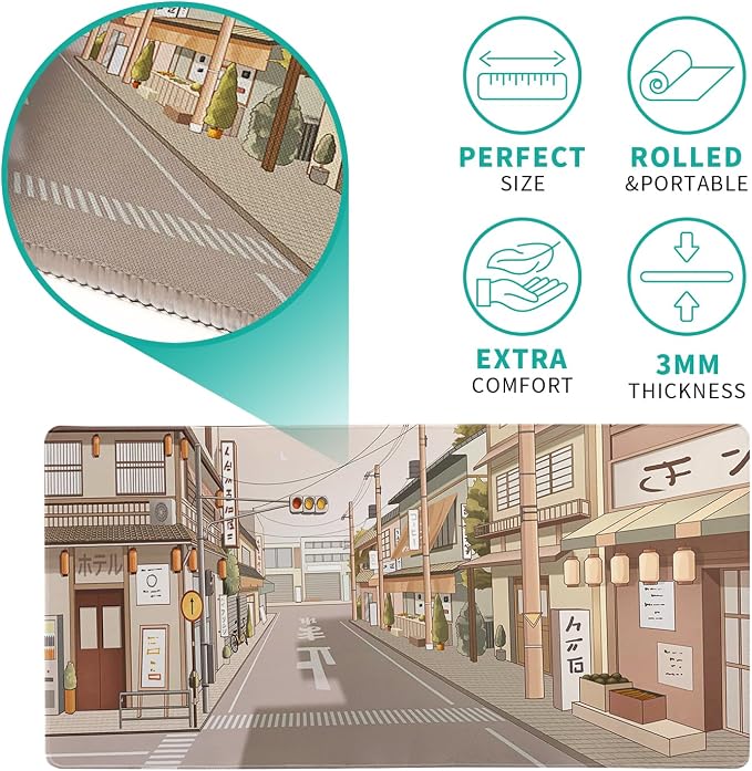 Tokyo Street Mouse Pad Anime Japanese Desk Mat Kawaii Large Gaming Mousepad XL Beige Cute Mousepad Gaming Non-Slip Rubber Base Stitched Edges Keyboard Mouse Mat Desk Pad for Office Home and Game - Image 5