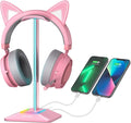 New Bee RGB Headphone Stand Gaming Headset Holder USB Charger Desktop Pink | USB-C & USB Charging Ports, Stable Desktop Earphone Stand for All Headphones Size by NewBee