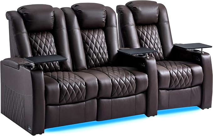 comfiroom Top-Grain Leather Home Theater Seating, Dual-Motor Power Recliner by comfiroom